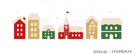 クリスマスの街並のイラスト 冬 雪 かわいい シンプル 家 建物 背景 素材 飾り クリスマスの街並のイラスト 冬 雪 かわいい シンプル 家 建物 背景 素材 飾り 143998424