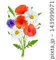 bouquet of colorful daisy, cornflower and red poppy flowers isolated on white background 143999071