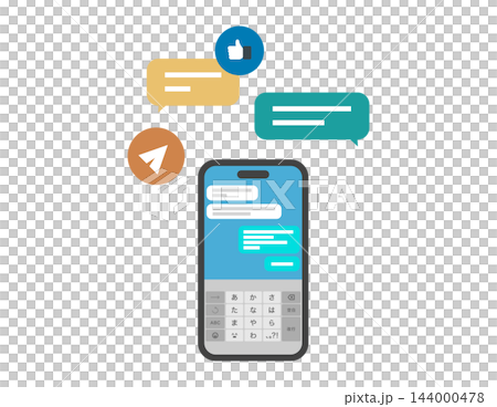 Flat illustration: Smartphone screen and icons of a messaging app 144000478