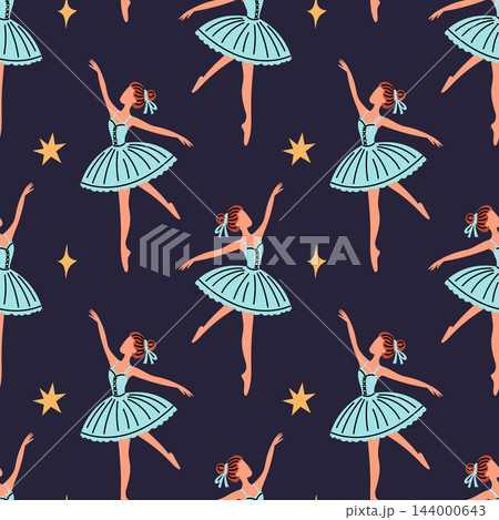 Ballet dancers in turquoise tutus seamless Christmas pattern 144000643
