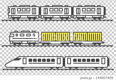 A simple set of railway icons featuring trains, freight trains, and Shinkansen-style vehicles. 144007409