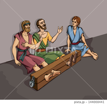 Paul and Silas in prison. Vector drawing Paul and Silas in prison. Vector drawing 144008441