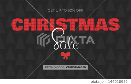 Modern Christmas sale banner in red and black colors. Sale promotional template for Christmas season. Vector illustration 144010953