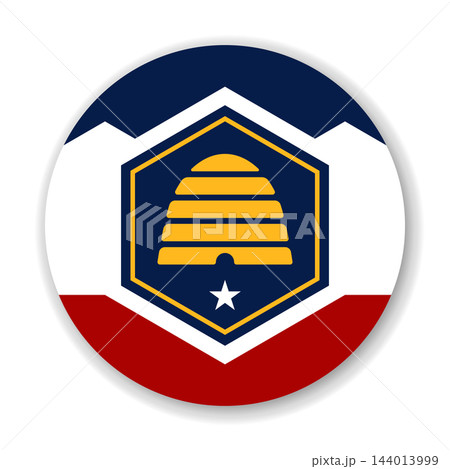 Utah state circle flag. Part of The United States of America. Clean design for print, web, or educational use. Vector illustration with dropped shadow on white background. 144013999