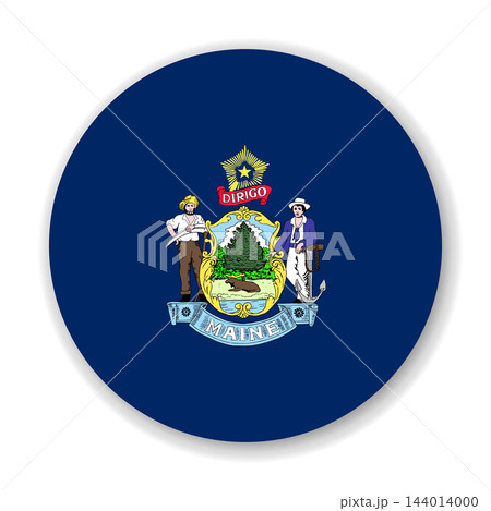 Maine state circle flag. Part of The United States of America. Clean design for print, web, or educational use. Vector illustration with dropped shadow on white background. 144014000