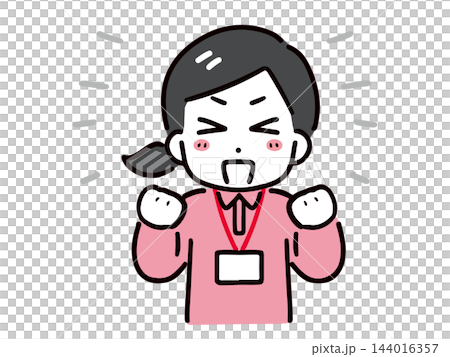 一位身穿polo衫的年輕女員工看起來很開心。 144016357