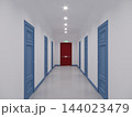 Fire exit  door with interior corridor space. 3d rendering 144023479