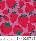 Playful strawberry doodle pattern with bright red berries on pink background. 144025715