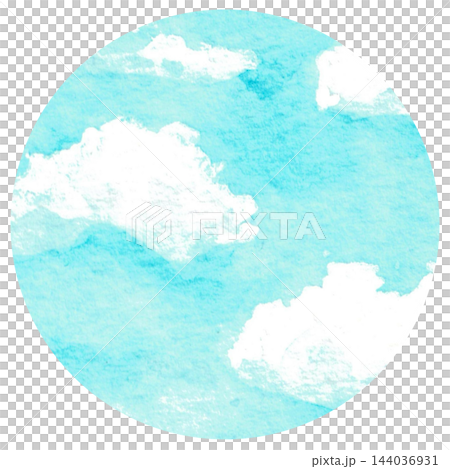 手描きの水彩フレーム素材 青空 丸 手描きの水彩フレーム素材 青空 丸 144036931