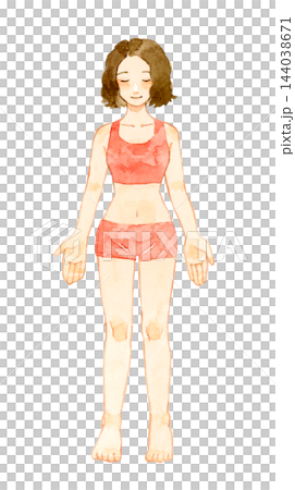 年輕女子（全身正面照）－手繪水彩插畫素材 144038671