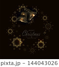 Merry Christmas 2027. Festive card with textured gold bells and snowflakes 144043026