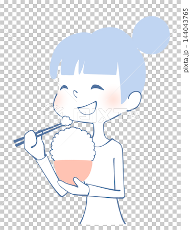 一個女人吃一大份米飯的插圖 一個女人吃一大份米飯的插圖 144043765