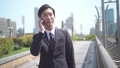 人物、男性、日本人、笑顔、電話、携帯、話す、歩く、サラリーマン、歩く、動画素材、スマホ、ジビネス、笑 31084315