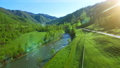 Mid-air flight over fresh mountain river and 31462214