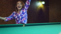 Young blonde woman plays in russian billiards. 49371535