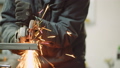 Falling Spark During Cutting Metal with Angle Grinder. 63707382