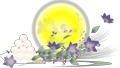 秋の十五夜お月さんとお月見団子に桔梗の花のイラストアニメーション動画アルファチャンネル 67219355