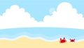 穏やかな砂浜をカニの親子が歩いていく可愛いアニメーション　ループ　入道雲　夏　海　空 76880695