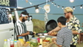 Middle Eastern Food Truck Seller Making Hot Dogs for Customers 82236838