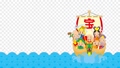 可愛い七福神の乗った宝船が波を乗り越えて海を渡るアニメーション　背景透過アルファ付きチャンネル 83898794