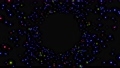 発光する放射状の3色パーティクル。外側から中心へ集まる軌道。 85200817