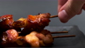 【食事】焼き鳥を皿からつまみ上げる様子　スローモーション	 85747919