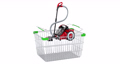 Vacuum cleaner adding to shopping basket, 3d animation. 3D rendering 87662758