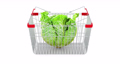 Shopping basket with savoy cabbage, 3d animation. 3D rendering 87662760