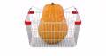 Shopping basket with pumpkin rotating, 3d animation. 3D rendering 87662761