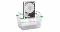 Hard Disk Drive HDD adding to shopping basket, 3d animation. 3D rendering isolated on white background 87662768
