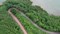 Top view of countryside road passing through the green forrest and mountain 90368093