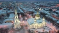 Evening view from above of the Spassky Cathedral in winter in Penza, Russia. 90973052