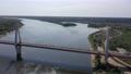 Top view of the cable-stayed Murom bridge over the Oka river. Russia 90973150