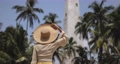 Woman Traveler in Dress and Hat in Front of Famous Landmark of Sri Lanka Country, Dondra Lighthouse 93940873