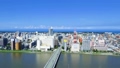 信濃川右岸(万代)から萬代橋と新潟島方向の街並み (俯瞰)　タイムラプス 94007114