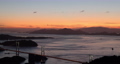 夏の愛媛県瀬戸内海大島の亀老山展望台公園から見た夕焼けのしまなみ海道と来島海峡大橋の風景 94173614