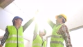 Engineer team and contractor raise their hands up together for joining hands in factory construction building after build success, Concept of success business of engineering partnership. 94276395