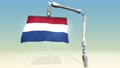 折り畳んだオランダ国旗をロボットアームが広げるアニメーション動画 94539617