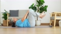 Asian senior woman stretching for exercise and workout at home. Active mature woman doing stretching exercise in living room. Exercise Active and healthy for older, elder, and senior concept. 94552540