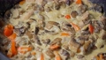 Cooking mushroom cream sauce in a frying pan. Italian pasta cooking dish. Selective focus 96395094
